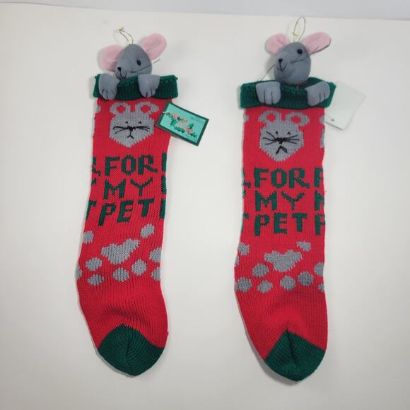 2 Vintage NOS 16" Pet Christmas Stocking With Mouse By Greenbacks - Picture 1 of 6